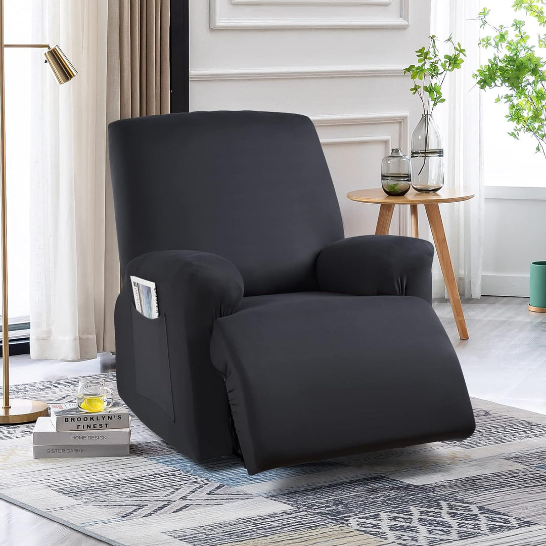 TAOCOCO Recliner Chair Covers Stretch Recliner Covers for Recliner Chair with Arms, Soft Polyester Fabric Reclining Chair Cover 3 - Pieces Furniture Protector - Fits Most Recliner Sizes (Black) - Just Closeouts Canada Inc.