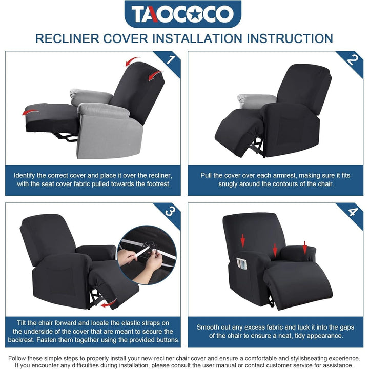 TAOCOCO Recliner Chair Covers Stretch Recliner Covers for Recliner Chair with Arms, Soft Polyester Fabric Reclining Chair Cover 3 - Pieces Furniture Protector - Fits Most Recliner Sizes (Black) - Just Closeouts Canada Inc.