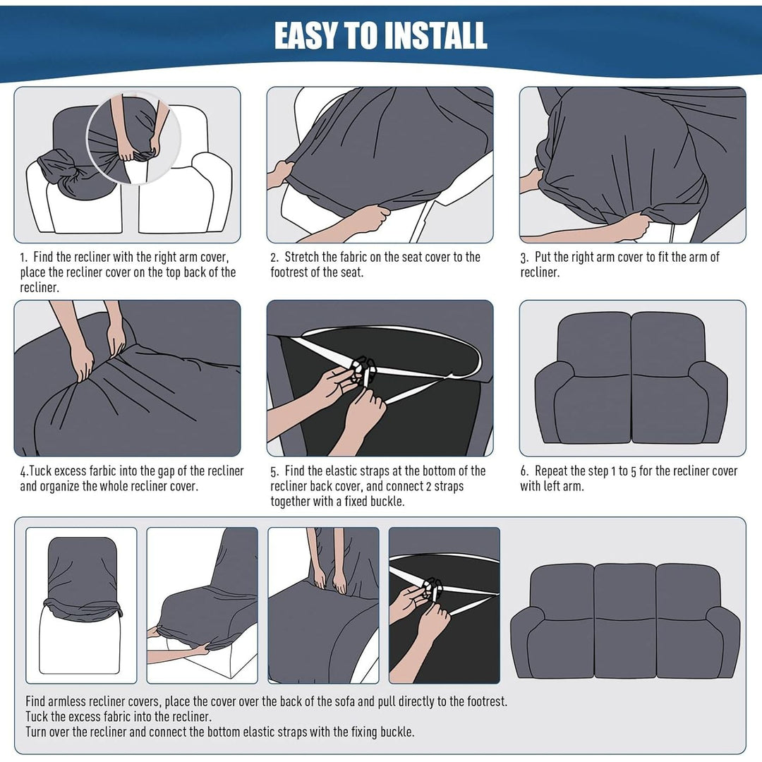 TAOCOCO Recliner Sofa Slipcover, 3 Pieces Polyester Fabric Stretch Sofa Covers for 3 Seat Reclining Couch, Soft Washable Furniture Protector with Pockets (3 Seat, Dark Gray) - Just Closeouts Canada Inc.