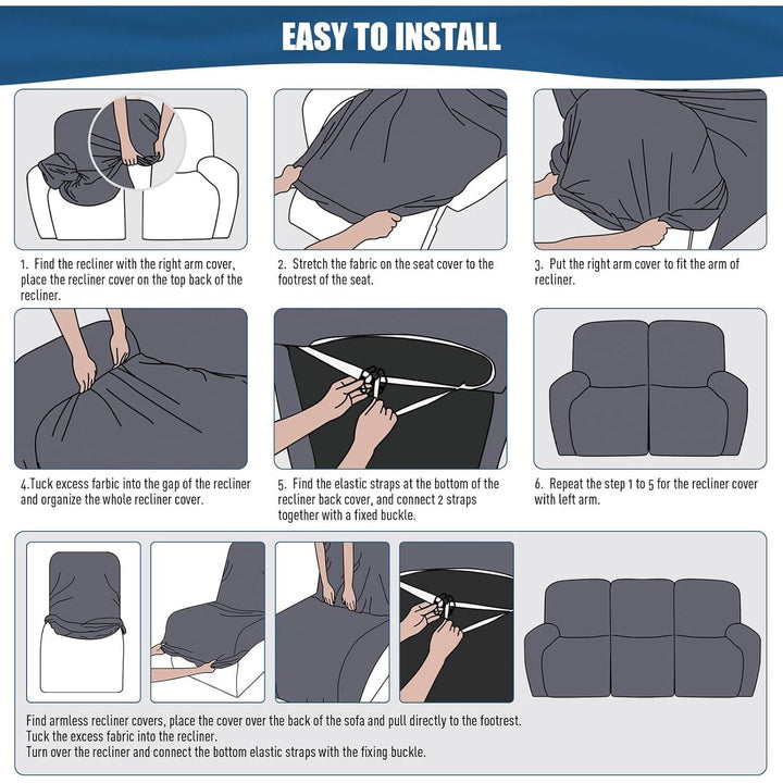 TAOCOCO Recliner Sofa Slipcover, 3 Pieces Polyester Fabric Stretch Sofa Covers for 3 Seat Reclining Couch, Soft Washable Furniture Protector with Pockets (3 Seat, Dark Gray) - Just Closeouts Canada Inc.