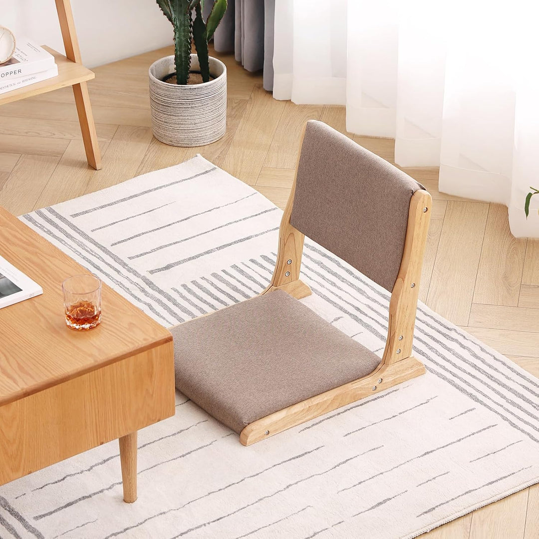 Tatami Chair Accent Furniture, Foldable Meditation Floor Chair, Folding Floor Chairs Seat, Portable Japanese Legless Chair, Back Rest Chair with Cushion, Wood Grey - Just Closeouts Canada Inc.