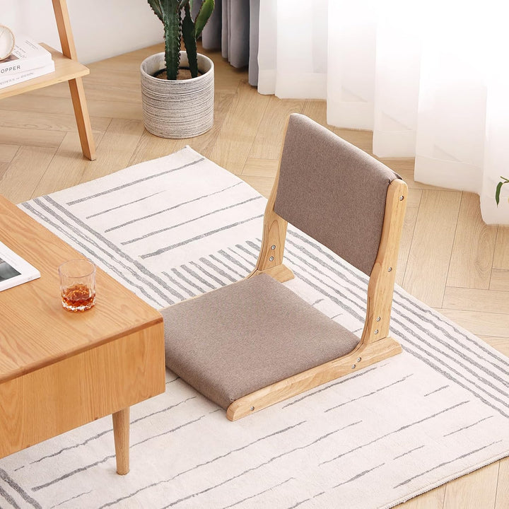 Tatami Chair Accent Furniture, Foldable Meditation Floor Chair, Folding Floor Chairs Seat, Portable Japanese Legless Chair, Back Rest Chair with Cushion, Wood Grey - Just Closeouts Canada Inc.