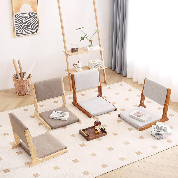 Tatami Chair Accent Furniture, Foldable Meditation Floor Chair, Folding Floor Chairs Seat, Portable Japanese Legless Chair, Back Rest Chair with Cushion, Wood Grey - Just Closeouts Canada Inc.