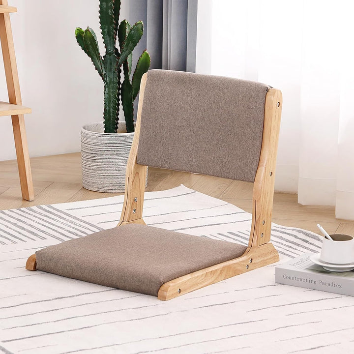Tatami Chair Accent Furniture, Foldable Meditation Floor Chair, Folding Floor Chairs Seat, Portable Japanese Legless Chair, Back Rest Chair with Cushion, Wood Grey - Just Closeouts Canada Inc.
