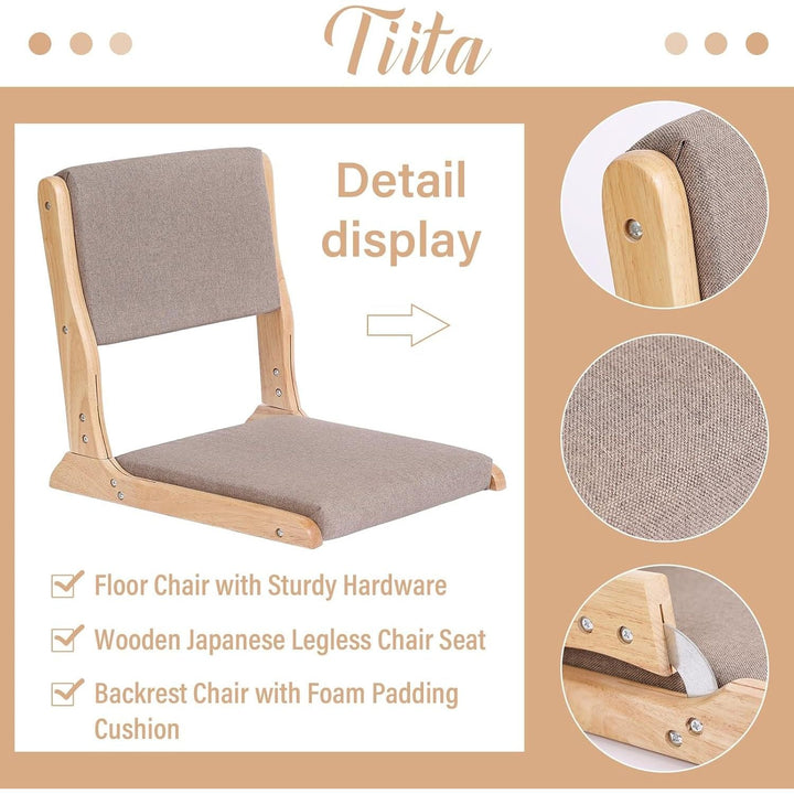 Tatami Chair Accent Furniture, Foldable Meditation Floor Chair, Folding Floor Chairs Seat, Portable Japanese Legless Chair, Back Rest Chair with Cushion, Wood Grey - Just Closeouts Canada Inc.