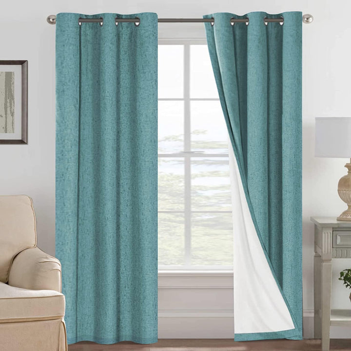 Teal Faux Linen Blackout Curtains – 42 x 84 in, 2 Panels - Just Closeouts Canada Inc.