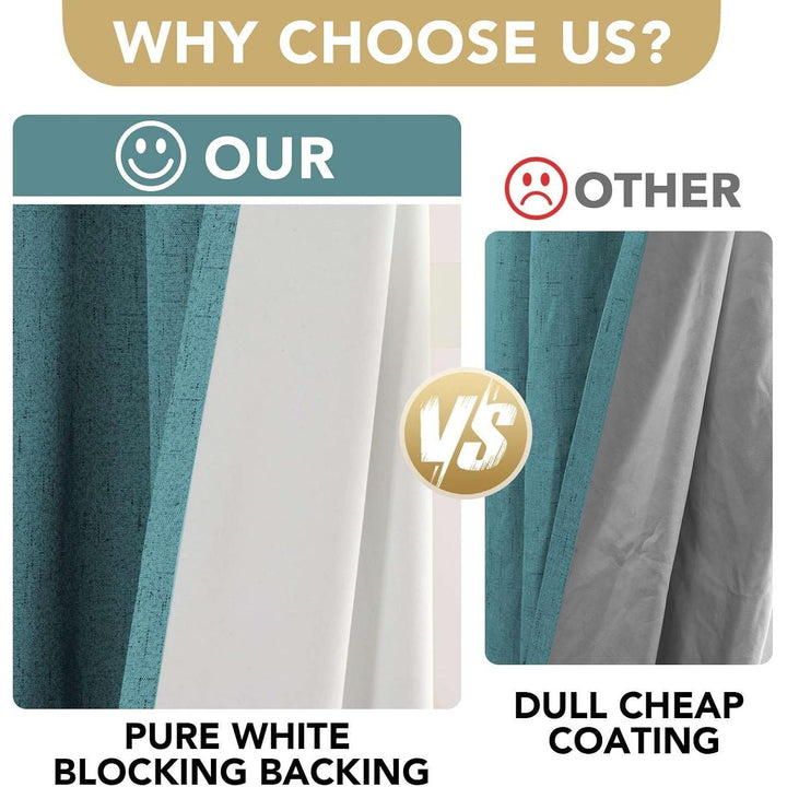 Teal Faux Linen Blackout Curtains – 42 x 84 in, 2 Panels - Just Closeouts Canada Inc.