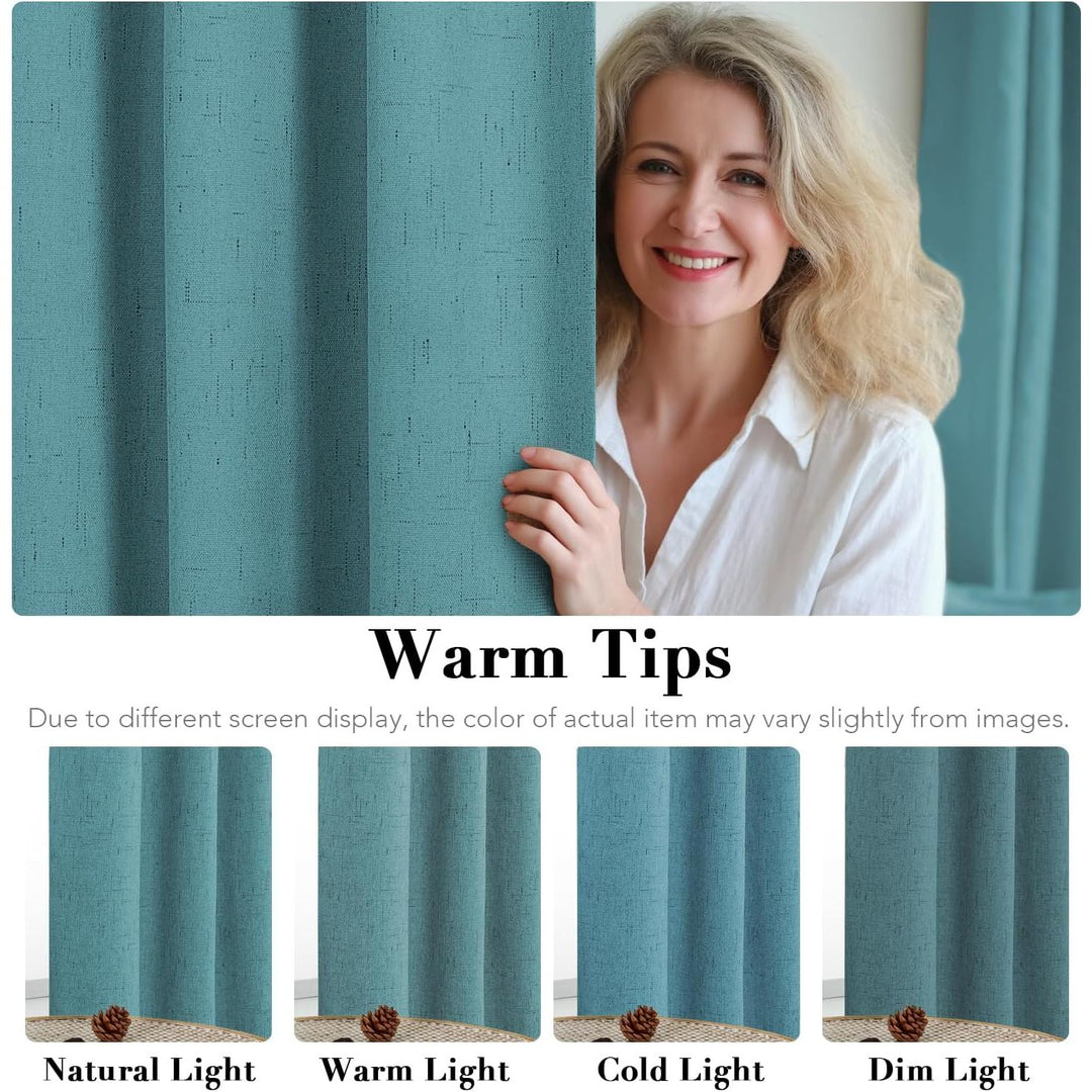 Teal Faux Linen Blackout Curtains – 42 x 84 in, 2 Panels - Just Closeouts Canada Inc.