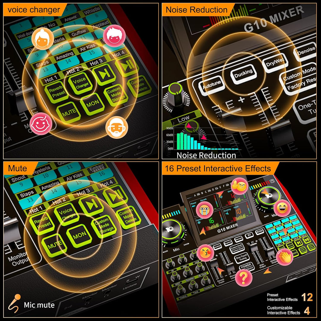 Tenlamp G10 Gaming Audio Mixer,Sound Board for Pc Professional Streaming live Sound Card with 48V Phantom Power,XLR and 3.5mm audio interface for Podcast/Recording/singing content creation - Just Closeouts Canada Inc.