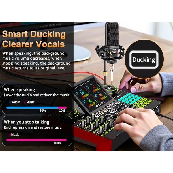 Tenlamp G10 Gaming Audio Mixer,Sound Board for Pc Professional Streaming live Sound Card with 48V Phantom Power,XLR and 3.5mm audio interface for Podcast/Recording/singing content creation - Just Closeouts Canada Inc.