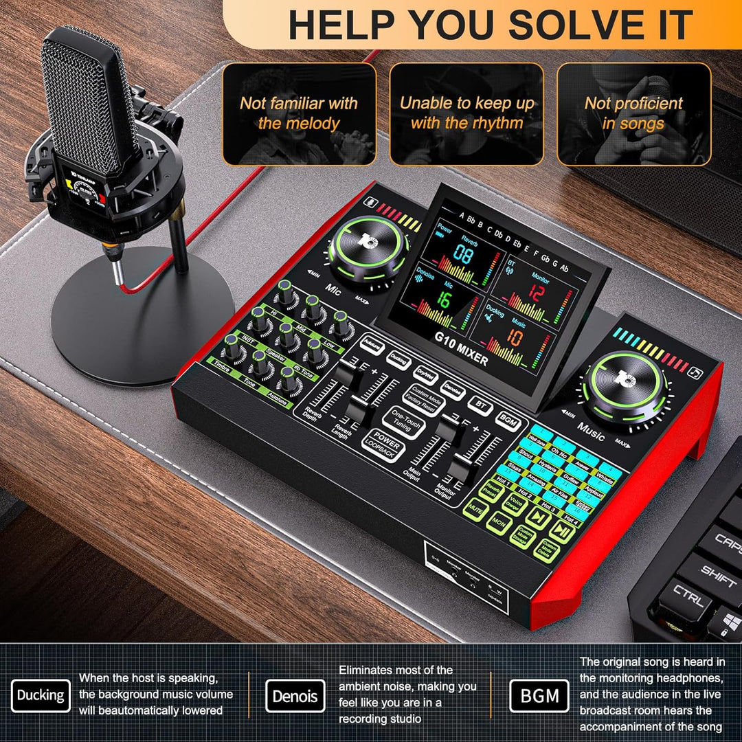 Tenlamp G10 Gaming Audio Mixer,Sound Board for Pc Professional Streaming live Sound Card with 48V Phantom Power,XLR and 3.5mm audio interface for Podcast/Recording/singing content creation - Just Closeouts Canada Inc.
