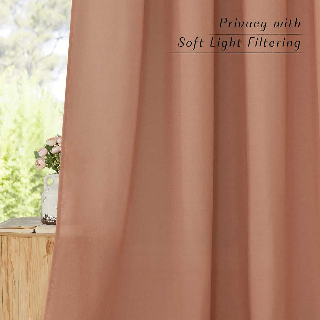 Terracotta Linen-Blend Semi-Sheer Grommet Curtains, 55 x 84 in, 2 Panels - Just Closeouts Canada Inc.
