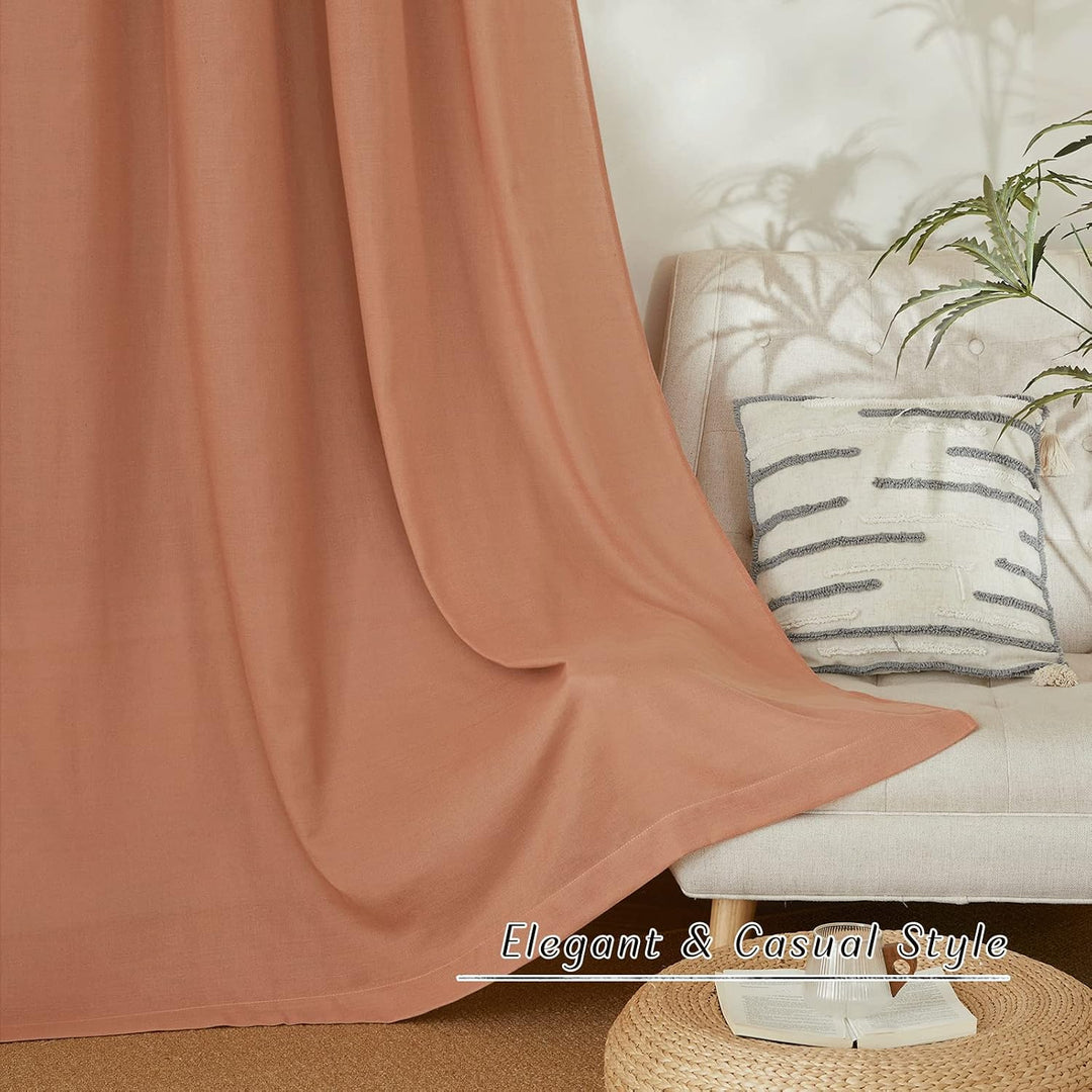 Terracotta Linen-Blend Semi-Sheer Grommet Curtains, 55 x 84 in, 2 Panels - Just Closeouts Canada Inc.
