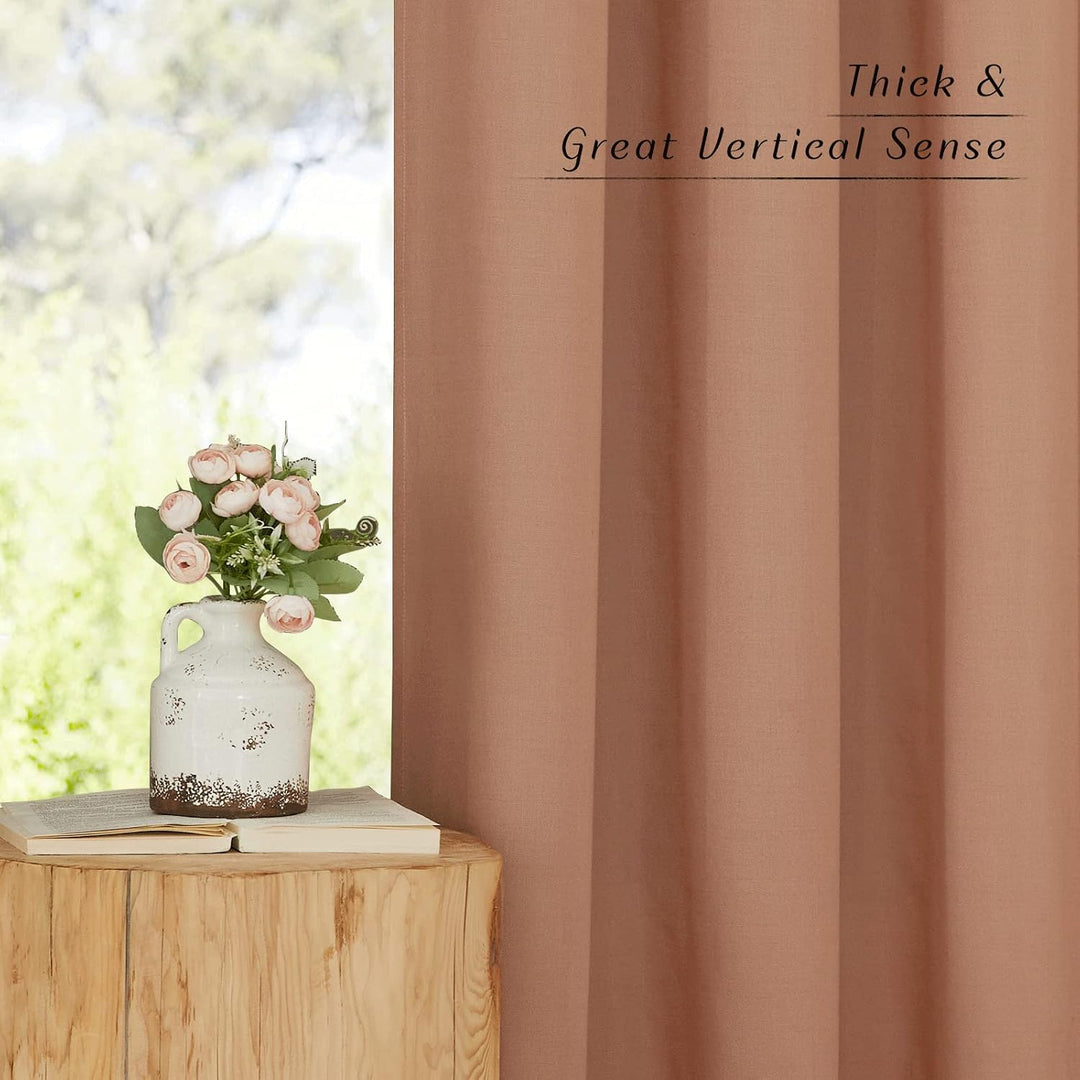 Terracotta Linen-Blend Semi-Sheer Grommet Curtains, 55 x 84 in, 2 Panels - Just Closeouts Canada Inc.