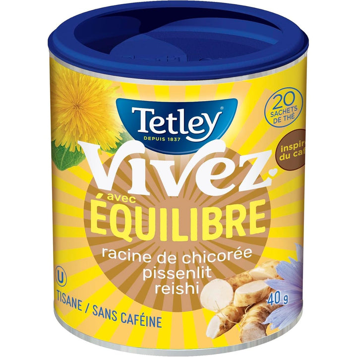 Tetley Live Balanced Herbal Tea with Chicory Root, Dandelion & Reishi - 20 Tea Bags, 40 Grams, Naturally Caffeine Free, Nutty Coffee Alternative, Kosher - Just Closeouts Canada Inc.