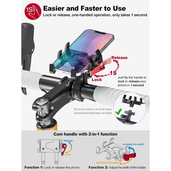 Tiakia Bike Phone Mount Holder, Aluminum Motorcycle Phone Mount, Handlebar Mounted Cell Phone Holder for Bike, 360° Rotation, Universal Bicycle Phone Mount for 4.5 - 7 Inch Phones - Just Closeouts Canada Inc.