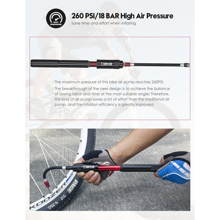 Tiakia Mini Bike Pump Portable Bicycle Pump Compact High Pressure Frame Pump 260PSI - Air Hand Pump Fit Presta, Schrader & Woods Valves,Aluminum Alloy Durable Tire Pump for Road/Mountain/BMX Bikes - Just Closeouts Canada Inc.