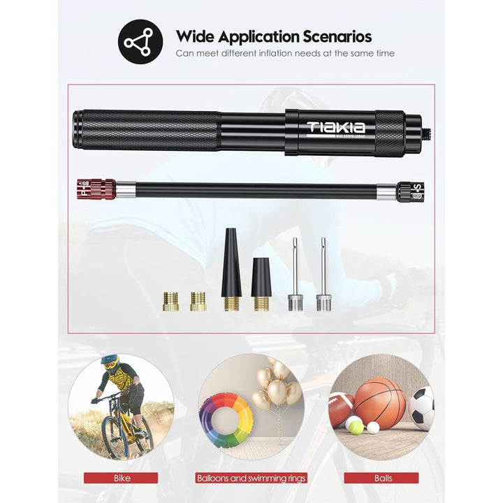 Tiakia Mini Bike Pump Portable Bicycle Pump Compact High Pressure Frame Pump 260PSI - Air Hand Pump Fit Presta, Schrader & Woods Valves,Aluminum Alloy Durable Tire Pump for Road/Mountain/BMX Bikes - Just Closeouts Canada Inc.