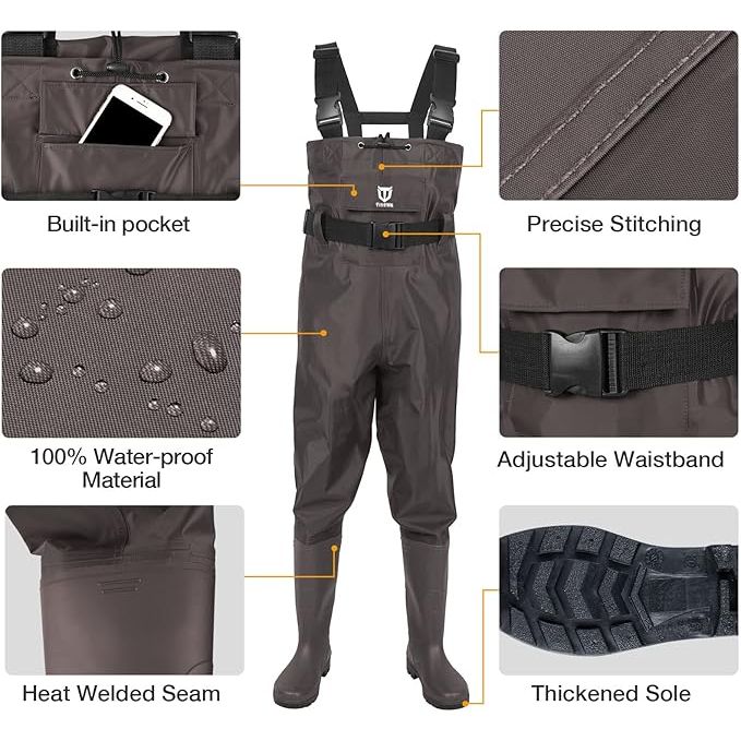TideWe Bootfoot Chest Waders, Fishing Waders 2 - Ply Nylon Waterproof Hunting Waders with Boot Hanger for Men and Women (Brown Size Men 8/Women 10)) - Just Closeouts Canada Inc.