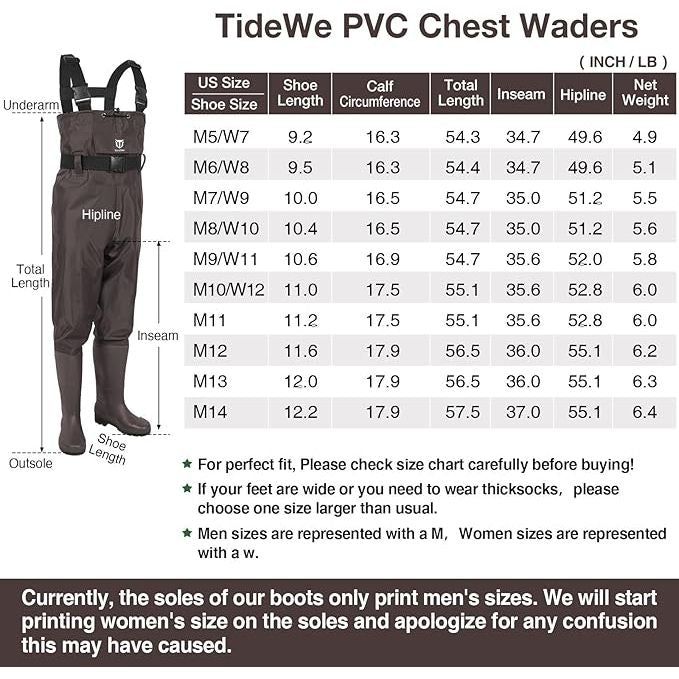 TideWe Bootfoot Chest Waders, Fishing Waders 2 - Ply Nylon Waterproof Hunting Waders with Boot Hanger for Men and Women (Brown Size Men 9/Women 11)) - Just Closeouts Canada Inc.