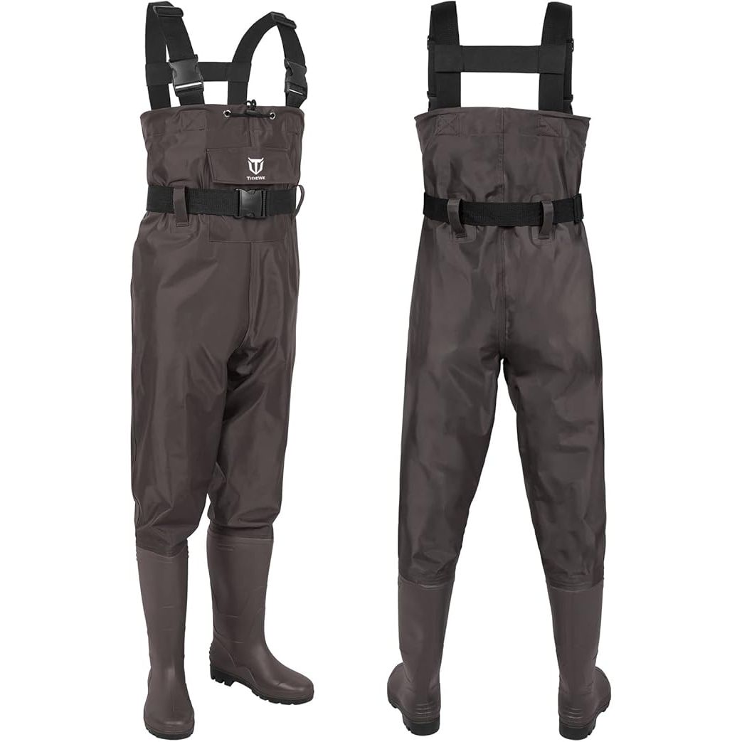 TideWe Bootfoot Chest Waders, Fishing Waders 2 - Ply Nylon Waterproof Hunting Waders with Boot Hanger for Men and Women (Brown Size Men 9/Women 11)) - Just Closeouts Canada Inc.