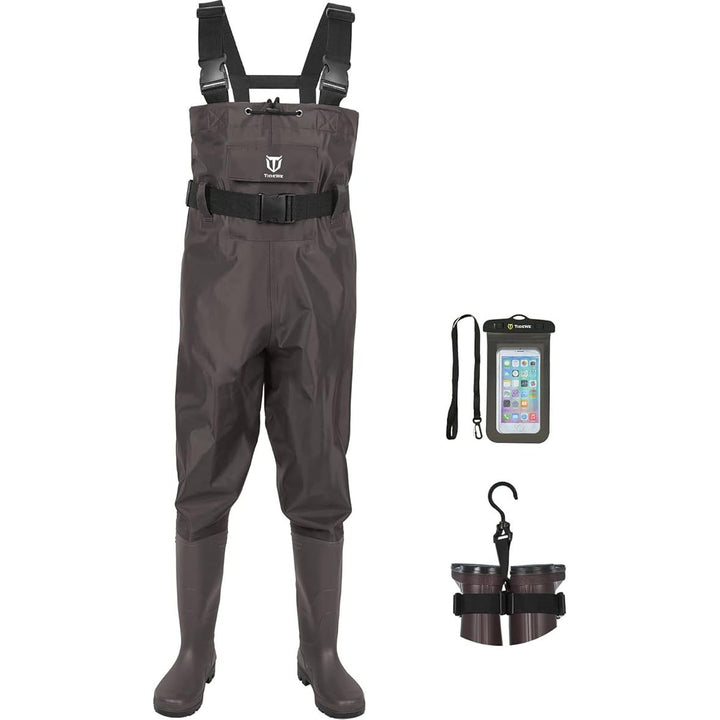 TideWe Bootfoot Chest Waders, Fishing Waders 2 - Ply Nylon Waterproof Hunting Waders with Boot Hanger for Men and Women (Brown Size Men 9/Women 11)) - Just Closeouts Canada Inc.