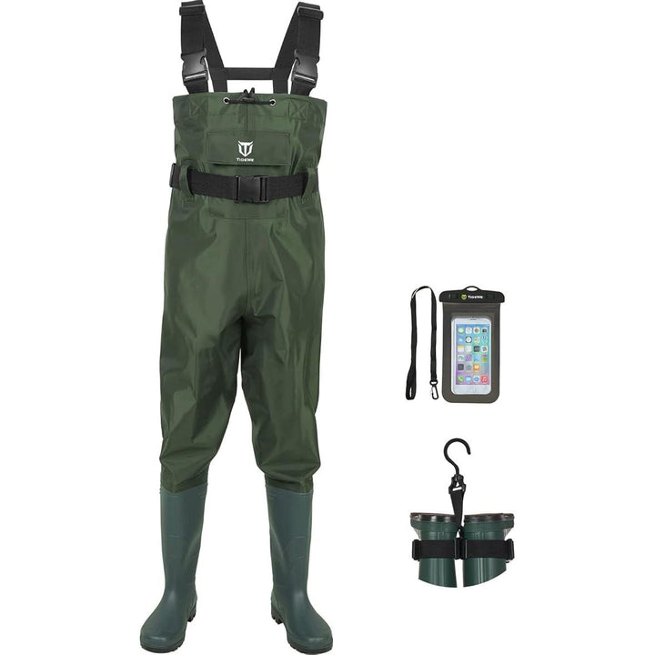 TideWe Bootfoot Chest Waders, Fishing Waders 2 - Ply Nylon Waterproof Hunting Waders with Boot Hanger for Men and Women (Green Size Men 5/Women 7)) - Just Closeouts Canada Inc.