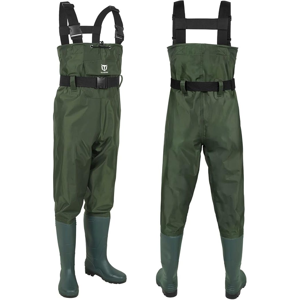 TideWe Bootfoot Chest Waders, Fishing Waders 2 - Ply Nylon Waterproof Hunting Waders with Boot Hanger for Men and Women (Green Size Men 5/Women 7)) - Just Closeouts Canada Inc.