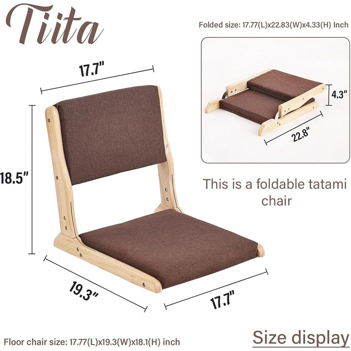 Tiita 2Pcs Floor Games Chair, Foldable Meditation Tatami Chairs, Backrest Chair with Cushion, Living Room Chair Seat, Wood Brown - Just Closeouts Canada Inc.