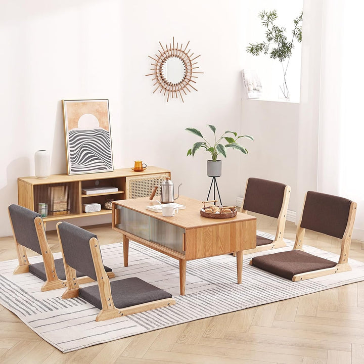 Tiita 2Pcs Floor Games Chair, Foldable Meditation Tatami Chairs, Backrest Chair with Cushion, Living Room Chair Seat, Wood Brown - Just Closeouts Canada Inc.