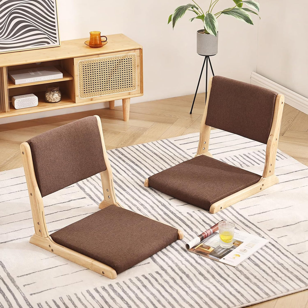 Tiita 2Pcs Floor Games Chair, Foldable Meditation Tatami Chairs, Backrest Chair with Cushion, Living Room Chair Seat, Wood Brown - Just Closeouts Canada Inc.