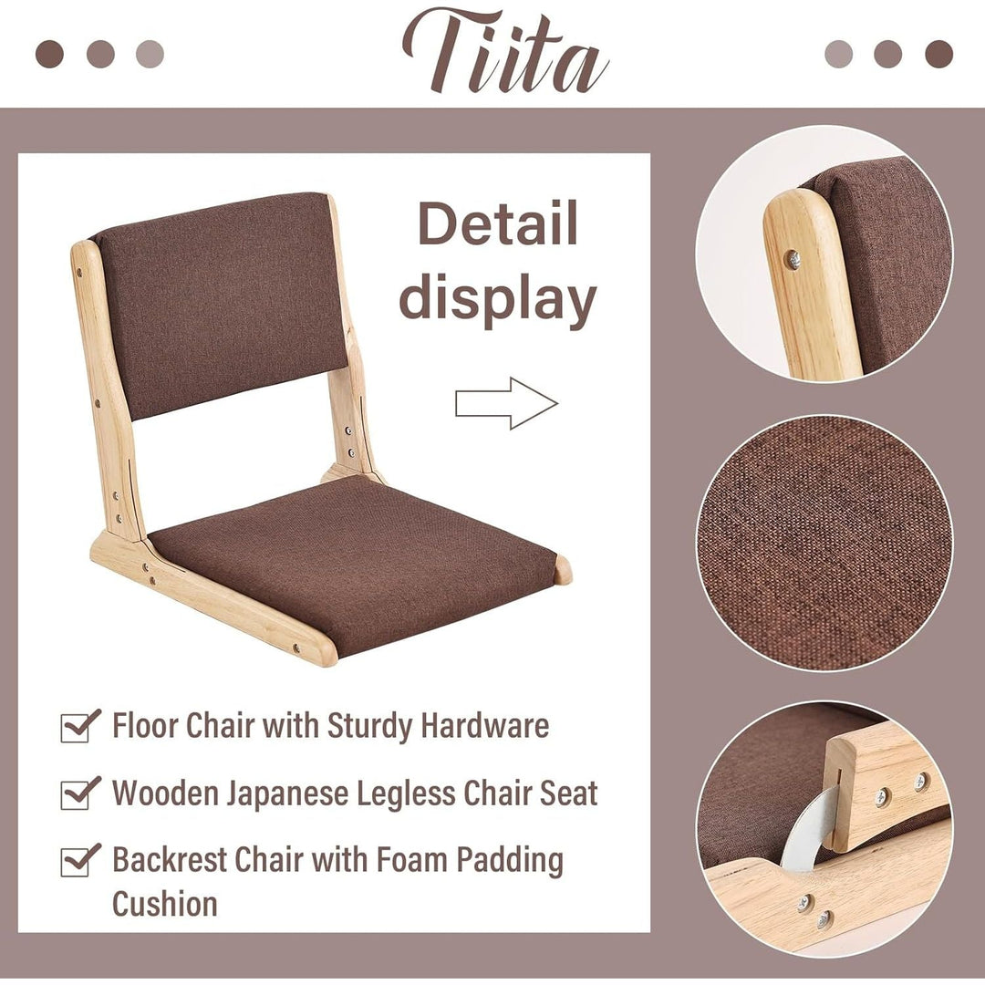 Tiita 2Pcs Floor Games Chair, Foldable Meditation Tatami Chairs, Backrest Chair with Cushion, Living Room Chair Seat, Wood Brown - Just Closeouts Canada Inc.