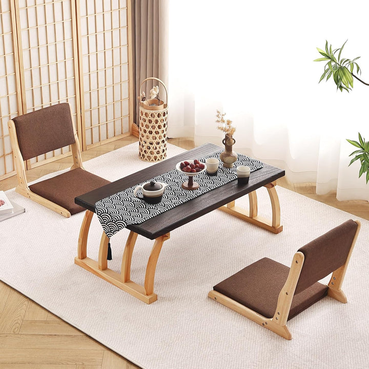 Tiita 2Pcs Floor Games Chair, Foldable Meditation Tatami Chairs, Backrest Chair with Cushion, Living Room Chair Seat, Wood Brown - Just Closeouts Canada Inc.