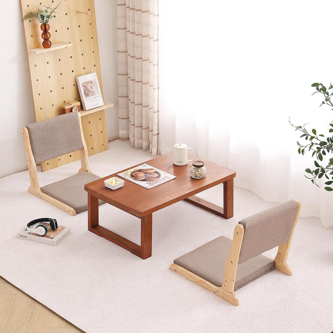 Tiita 2Pcs Floor Games Chair, Foldable Meditation Tatami Chairs, Backrest Chair with Cushion, Living Room Chair Seat, Wood Grey - Just Closeouts Canada Inc.