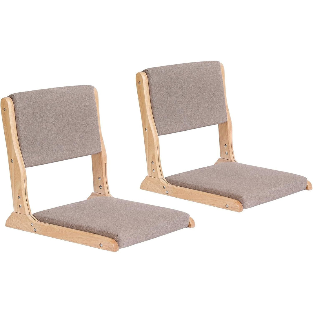 Tiita 2Pcs Floor Games Chair, Foldable Meditation Tatami Chairs, Backrest Chair with Cushion, Living Room Chair Seat, Wood Grey - Just Closeouts Canada Inc.
