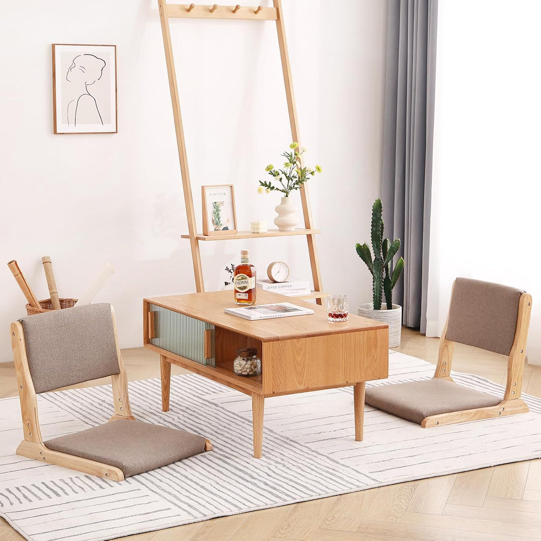 Tiita 2Pcs Floor Games Chair, Foldable Meditation Tatami Chairs, Backrest Chair with Cushion, Living Room Chair Seat, Wood Grey - Just Closeouts Canada Inc.