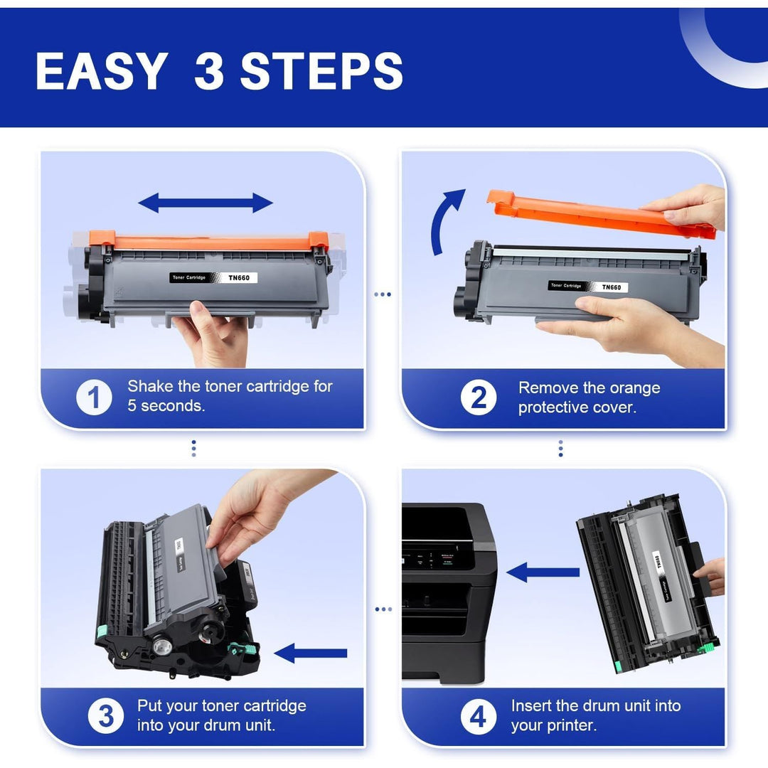 TN660 Toner Cartridge Replacement for Brother TN660 TN - 660 TN630 TN - 630 Black Compatible with HL - L2300D HL - L2340DW HL - L2380DW DCP - L2520DW DCP - L2540DW MFC - L2720DW MFC - L2700DW (Black, 2 Combo Pack) - Just Closeouts Canada Inc.X004F75ZWD