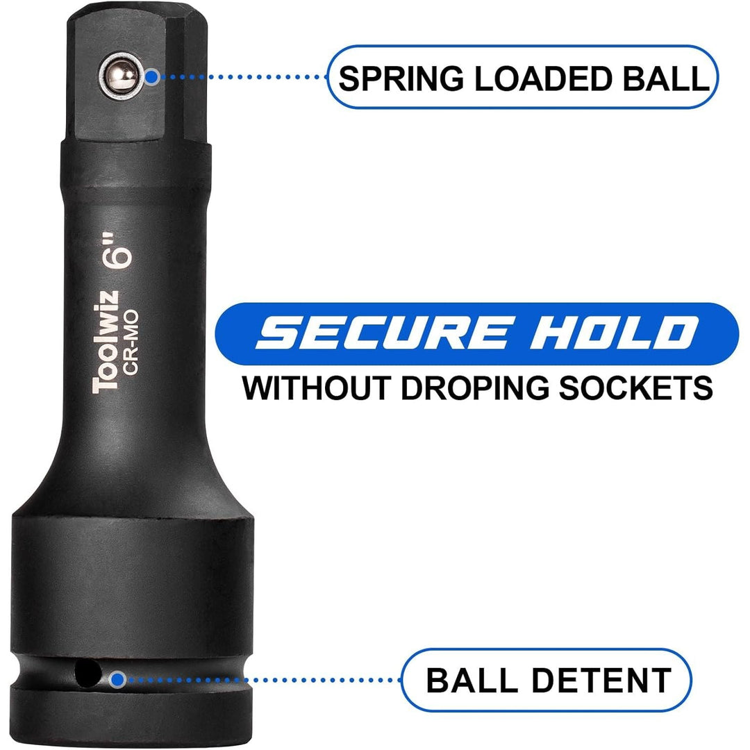 Toolwiz 1'' Socket Extension Set 4'', 6'', 10'' (3 Piece) Cr - Mo Steel, 1 inch Drive Extension Bar with Locking Pin for Mechanical Equipment Repair, Organized in PVC Box Use with Air Impact Wrenches - Just Closeouts Canada Inc.