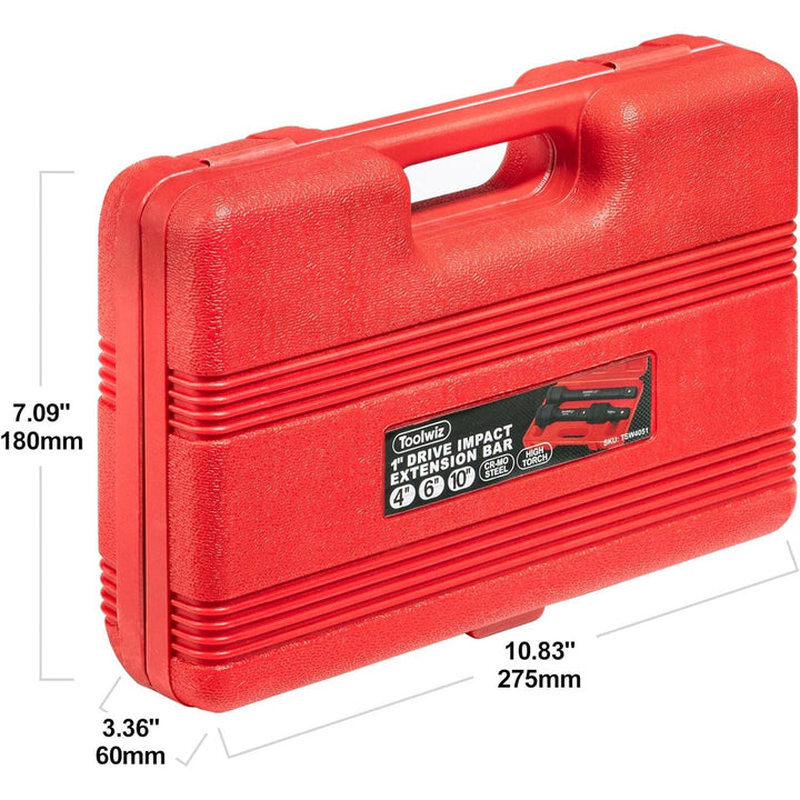 Toolwiz 1'' Socket Extension Set 4'', 6'', 10'' (3 Piece) Cr - Mo Steel, 1 inch Drive Extension Bar with Locking Pin for Mechanical Equipment Repair, Organized in PVC Box Use with Air Impact Wrenches - Just Closeouts Canada Inc.