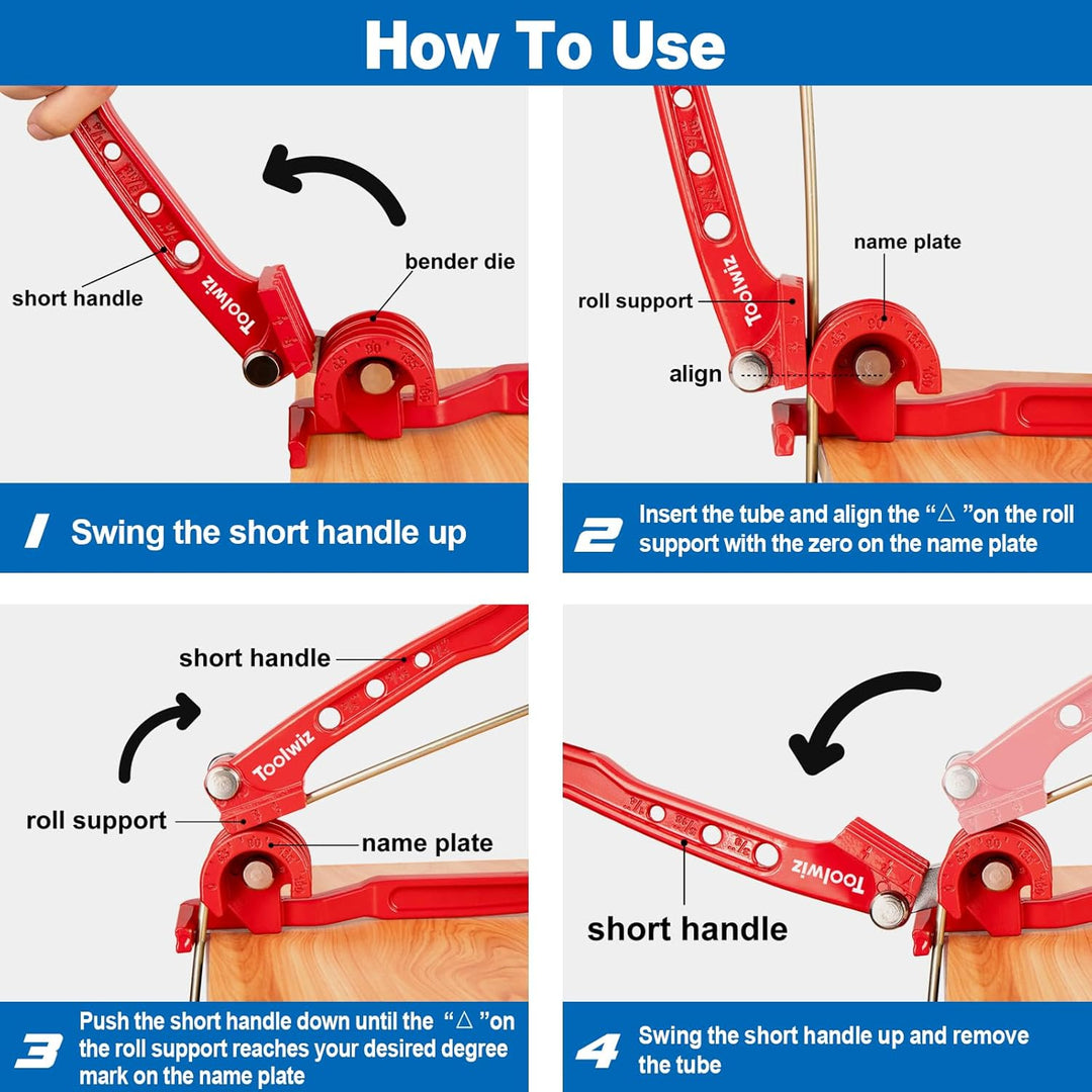 Toolwiz Pipe Bender 3 - in - 1 Manual Tube Bender for 1/4'' 5/16'' 3/8'' Tubing 0 - 180 Degrees Heavy Duty Brake Line Bending Tool for Copper Brass and Aluminum Pipes - Just Closeouts Canada Inc.