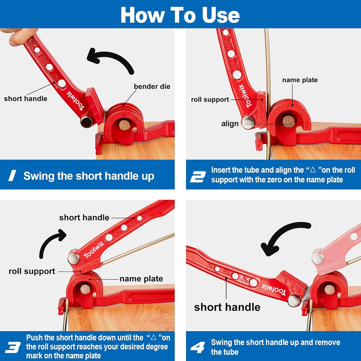 Toolwiz Pipe Bender 3 - in - 1 Manual Tube Bender for 1/4'' 5/16'' 3/8'' Tubing 0 - 180 Degrees Heavy Duty Brake Line Bending Tool for Copper Brass and Aluminum Pipes - Just Closeouts Canada Inc.