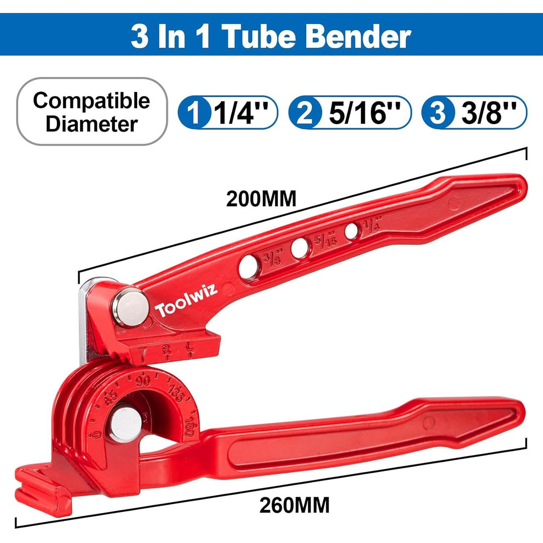 Toolwiz Pipe Bender 3 - in - 1 Manual Tube Bender for 1/4'' 5/16'' 3/8'' Tubing 0 - 180 Degrees Heavy Duty Brake Line Bending Tool for Copper Brass and Aluminum Pipes - Just Closeouts Canada Inc.