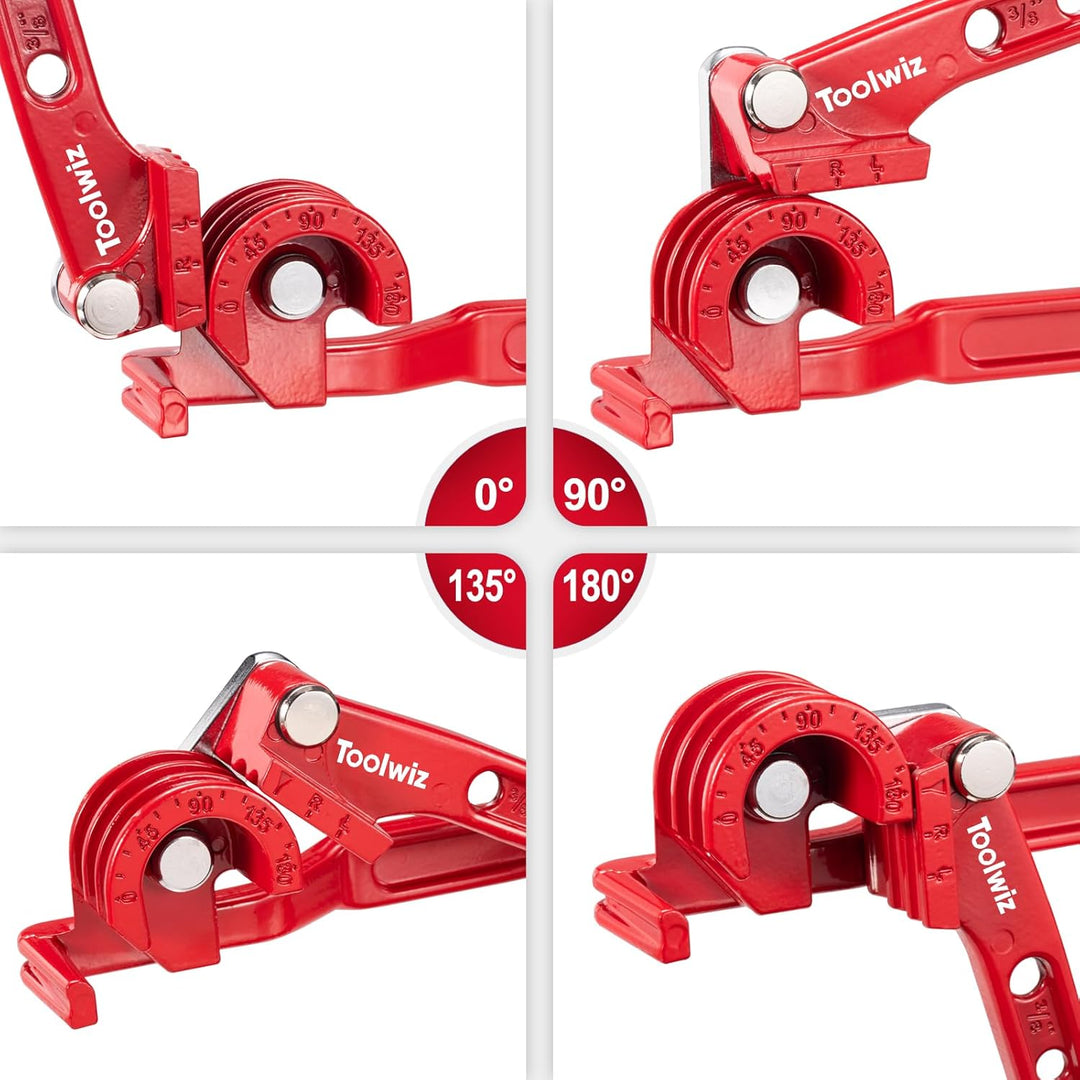 Toolwiz Pipe Bender 3 - in - 1 Manual Tube Bender for 1/4'' 5/16'' 3/8'' Tubing 0 - 180 Degrees Heavy Duty Brake Line Bending Tool for Copper Brass and Aluminum Pipes - Just Closeouts Canada Inc.