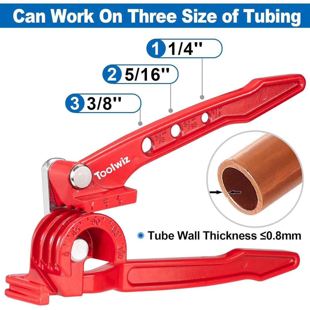 Toolwiz Pipe Bender 3 - in - 1 Manual Tube Bender for 1/4'' 5/16'' 3/8'' Tubing 0 - 180 Degrees Heavy Duty Brake Line Bending Tool for Copper Brass and Aluminum Pipes - Just Closeouts Canada Inc.