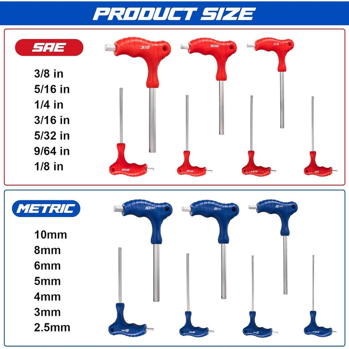Toolwiz T Handle Allen Wrench Set of 14 Portable Hex Key Set SAE & Metric CR - V Steel Allen Key Set for 4S Shop Bike Motorcycle Repair Mechanics Home Maintenance - Just Closeouts Canada Inc.