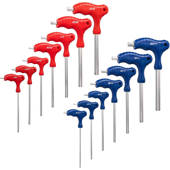 Toolwiz T Handle Allen Wrench Set of 14 Portable Hex Key Set SAE & Metric CR - V Steel Allen Key Set for 4S Shop Bike Motorcycle Repair Mechanics Home Maintenance - Just Closeouts Canada Inc.