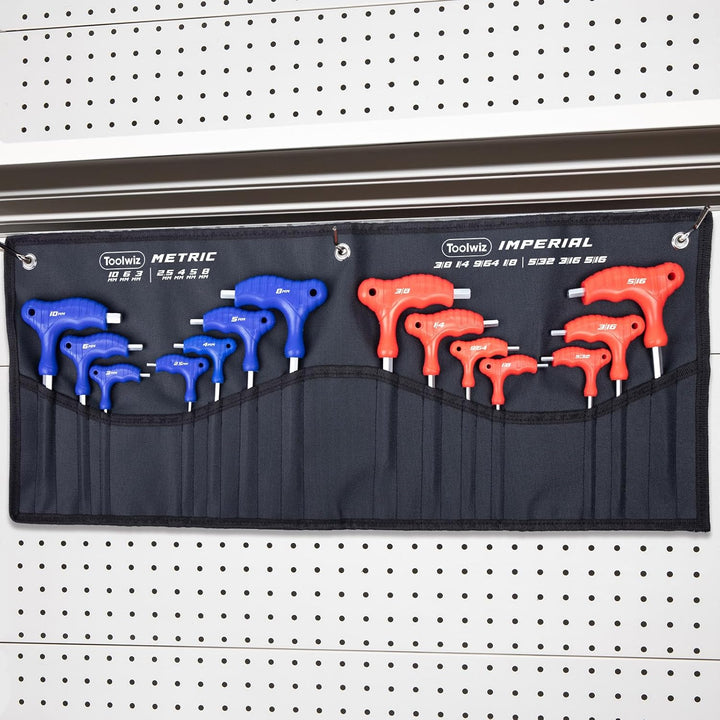 Toolwiz T Handle Allen Wrench Set of 14 Portable Hex Key Set SAE & Metric CR - V Steel Allen Key Set for 4S Shop Bike Motorcycle Repair Mechanics Home Maintenance - Just Closeouts Canada Inc.