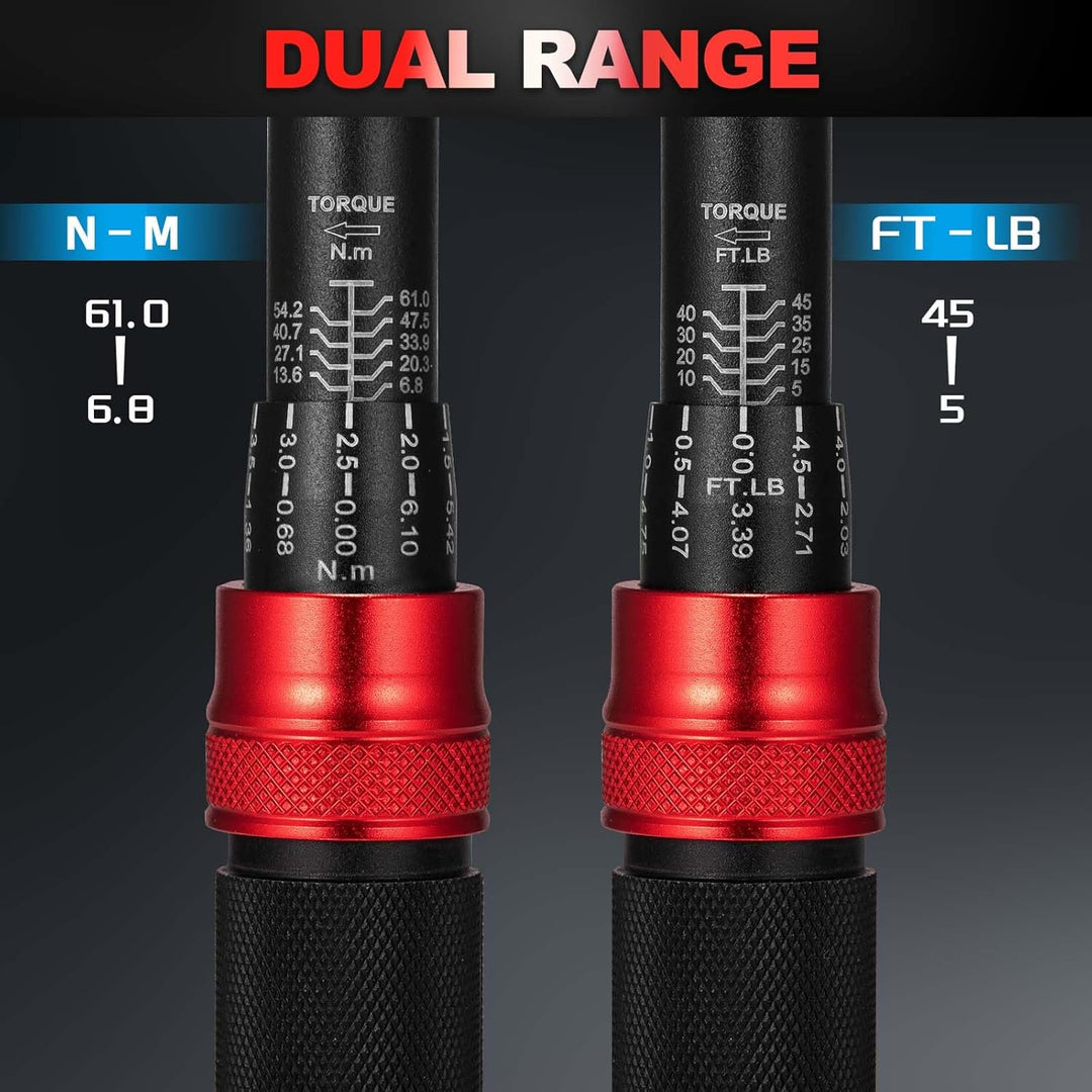 Toolwiz Torque 3/8 - Inch Drive Click Torque Wrench 5 - 45 Ft - Lb/6.8 - 61 Nm Dual Direction Adjustable 72 Tooth Click Torque Wrench for Bike, Motorcycle, Car Repair, Home Maintance - Just Closeouts Canada Inc.