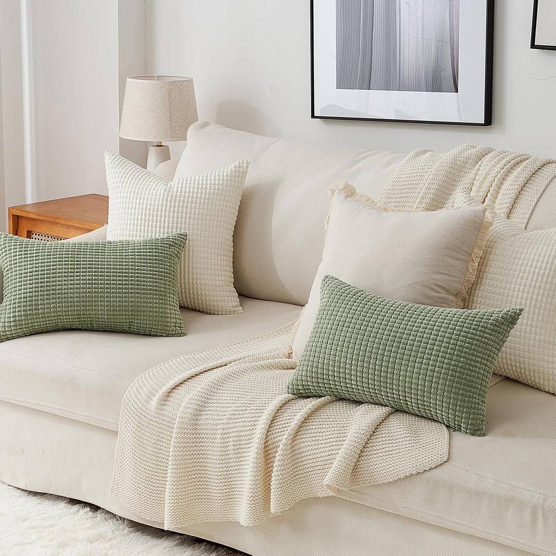 Topfinel 4 Packs Cream White Decorative Throw Pillow Covers 20x20 Inch for Living Room Couch Bed Sofa, Boho Western Farmhouse Home Decor, Soft Plush Corduroy Cute Square Beige Cushion Case 50x50 cm - Just Closeouts Canada Inc.