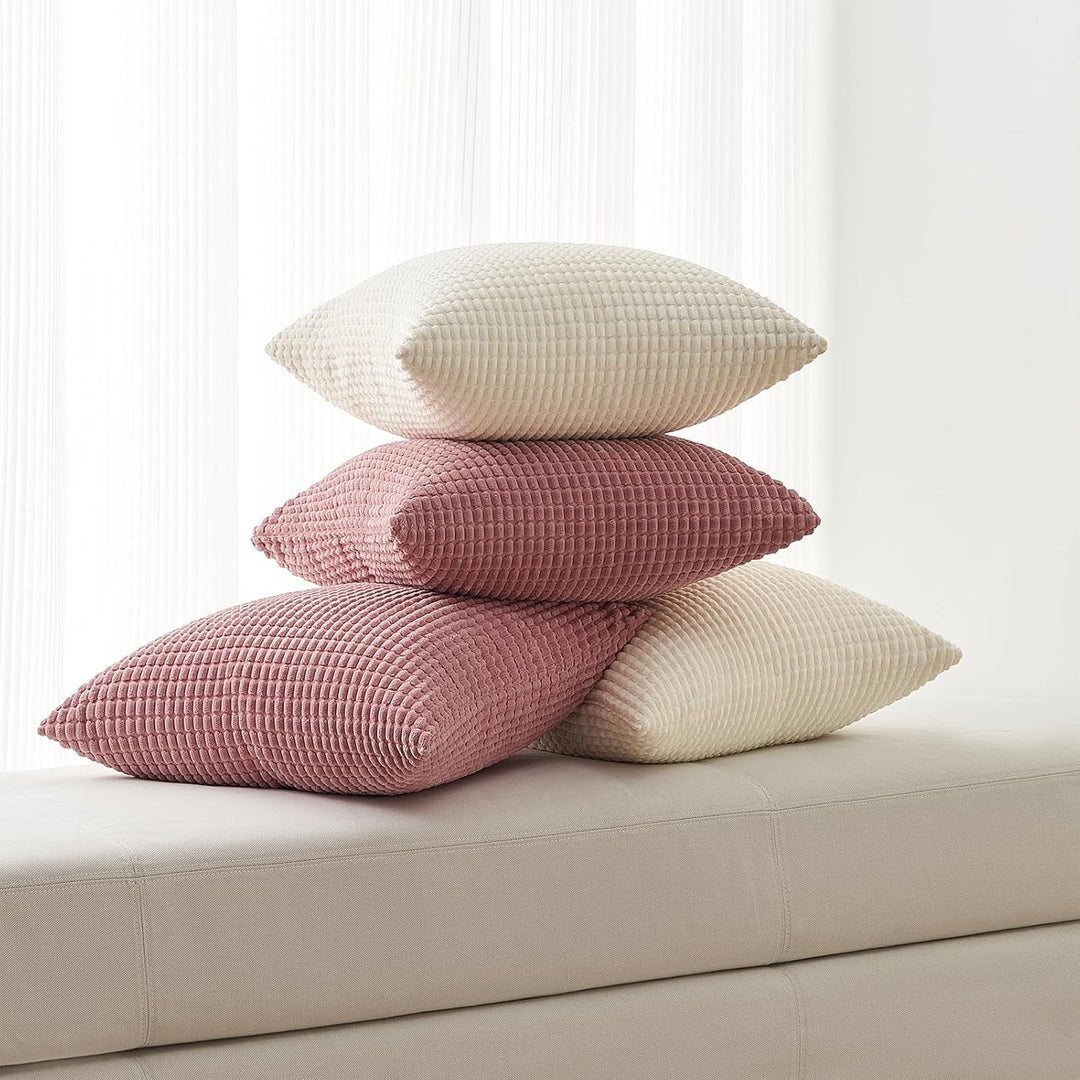 Topfinel 4 Packs Cream White Decorative Throw Pillow Covers 20x20 Inch for Living Room Couch Bed Sofa, Boho Western Farmhouse Home Decor, Soft Plush Corduroy Cute Square Beige Cushion Case 50x50 cm - Just Closeouts Canada Inc.